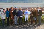 Cindy Enright, Yvonne Perret, Jennie Bryant, Horse Trainer and Owner, Jockey, President Judy Wood, Letty Clark and Trisha Seale